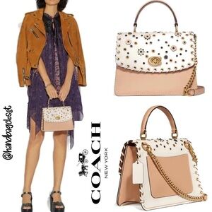 Coach Parker Top Handle With Scattered Rivets Tearose Handbag Leather Purse NWT